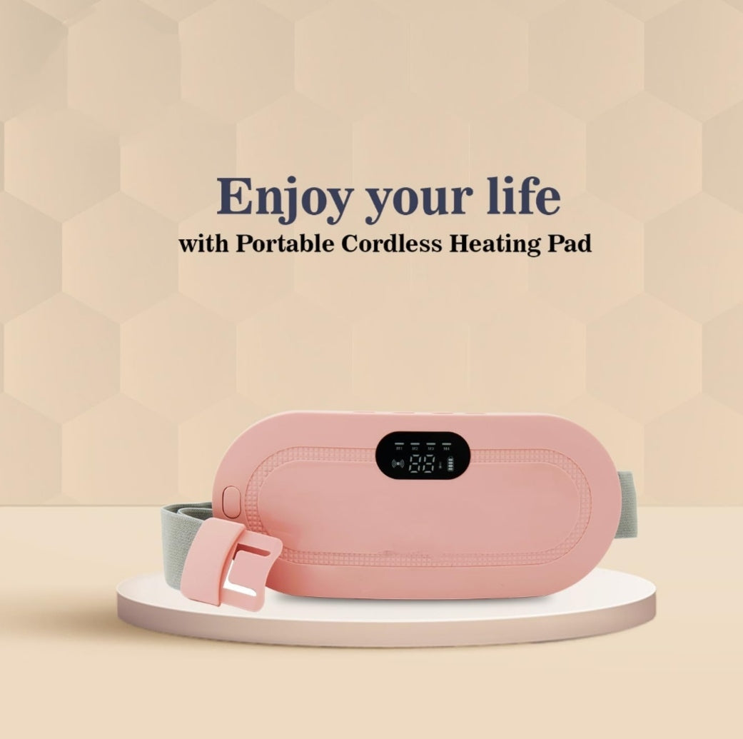 Portable Cordless Heating Pad, Electric Waist Belt Device, Fast Heating Pad with 3 Heat Levels and 3 Massage Modes, Back or Belly Heating Pad for Women and Girl